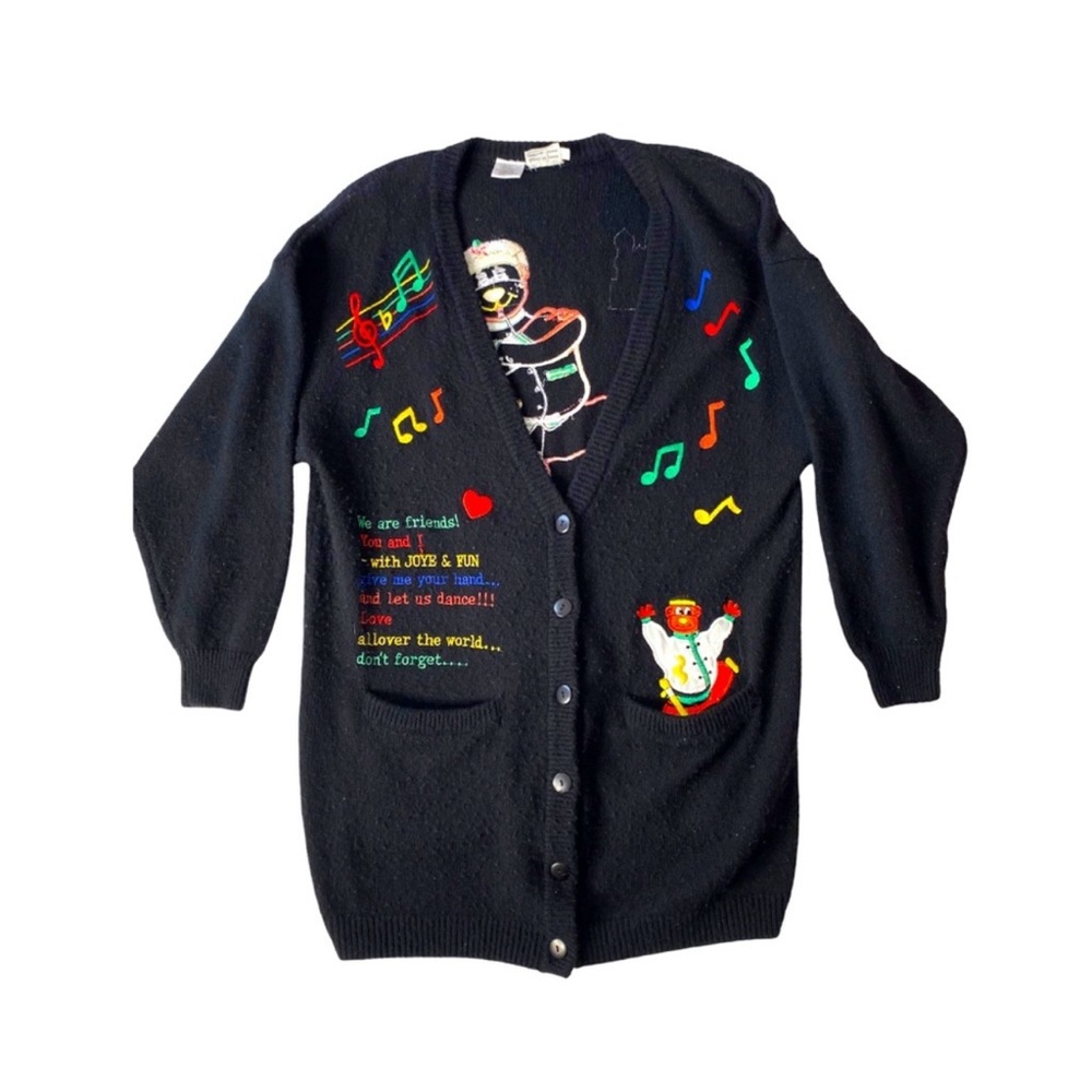 📣ANY 3 @ $33 - $6.99 ship📣 Vintage 80s Cardigan Embroidered 3/4 Length Black Lam